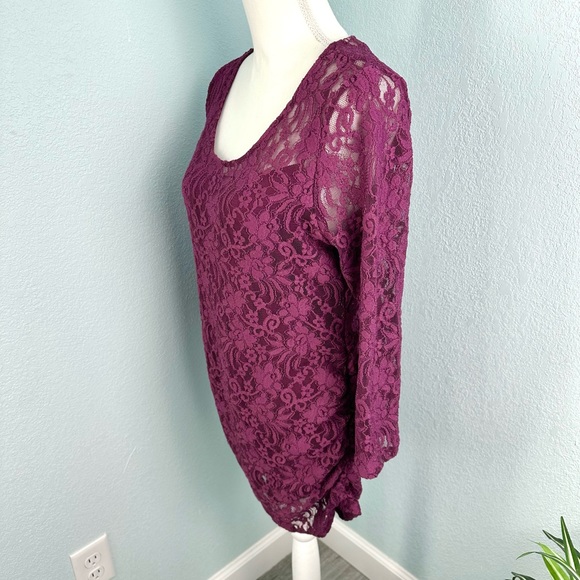 Jessica Simpson Maternity Lg Purple Lace Side Ruch Scoop Neck Built In Cami - Picture 6 of 12